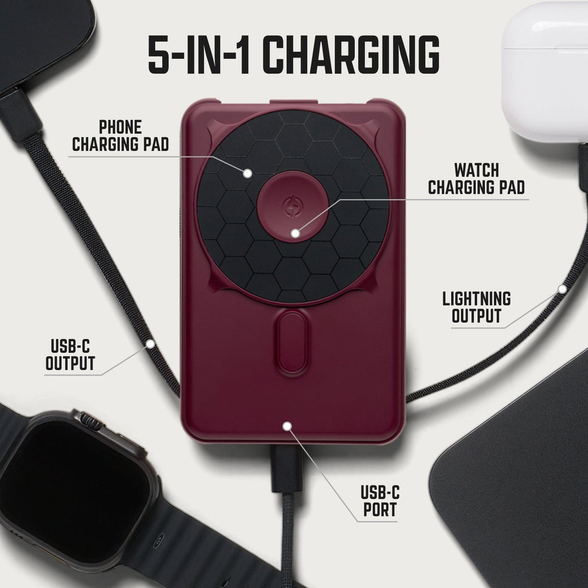 Ridge Power Bank - 10k mAh - Burgundy
